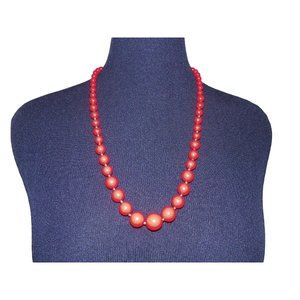 Vintage Necklace Red Beaded Graduated Strand Gold Tone 27" Long Costume Jewelry